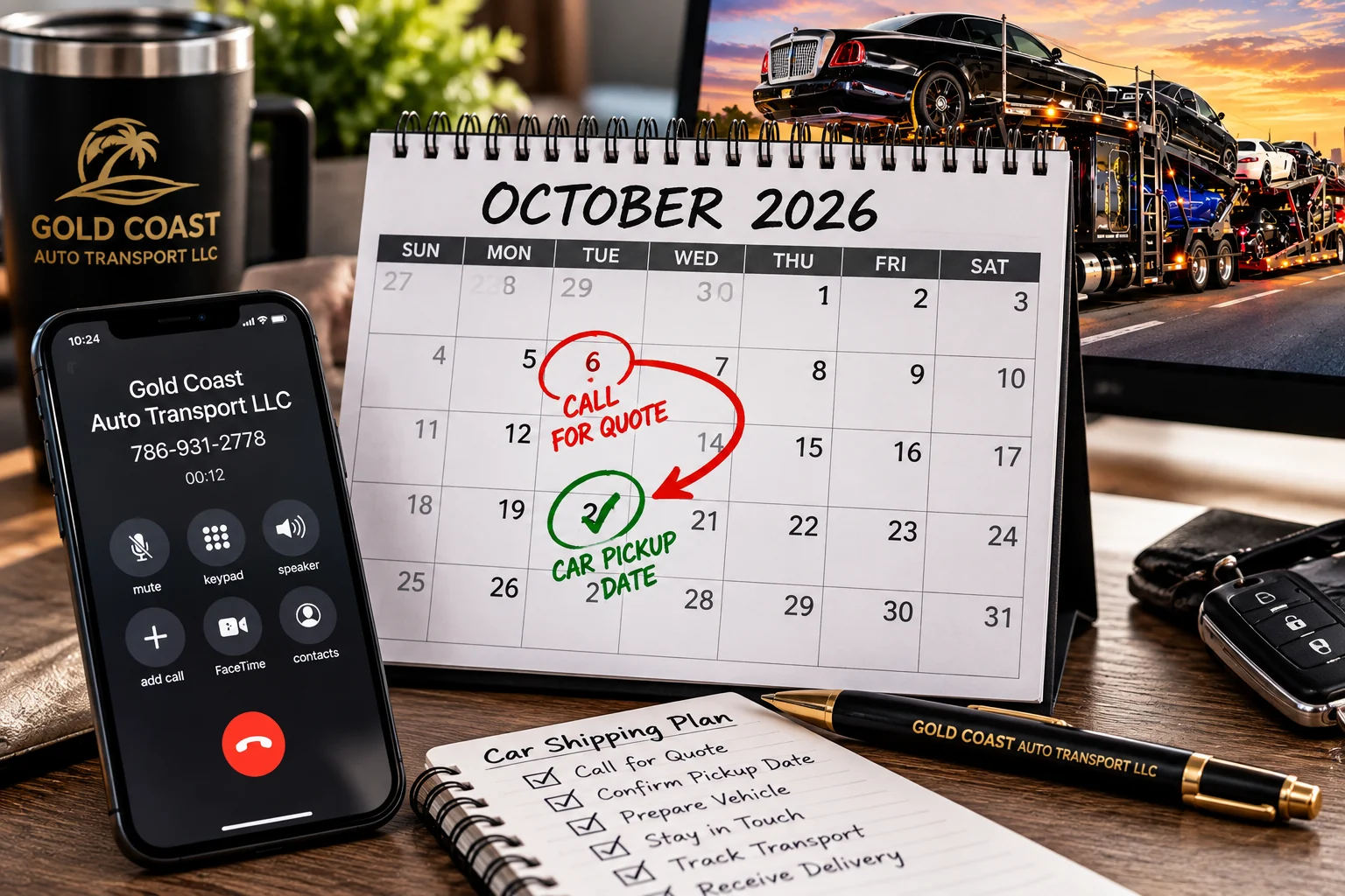 Calendar showing the customer’s call date and planned pickup date.