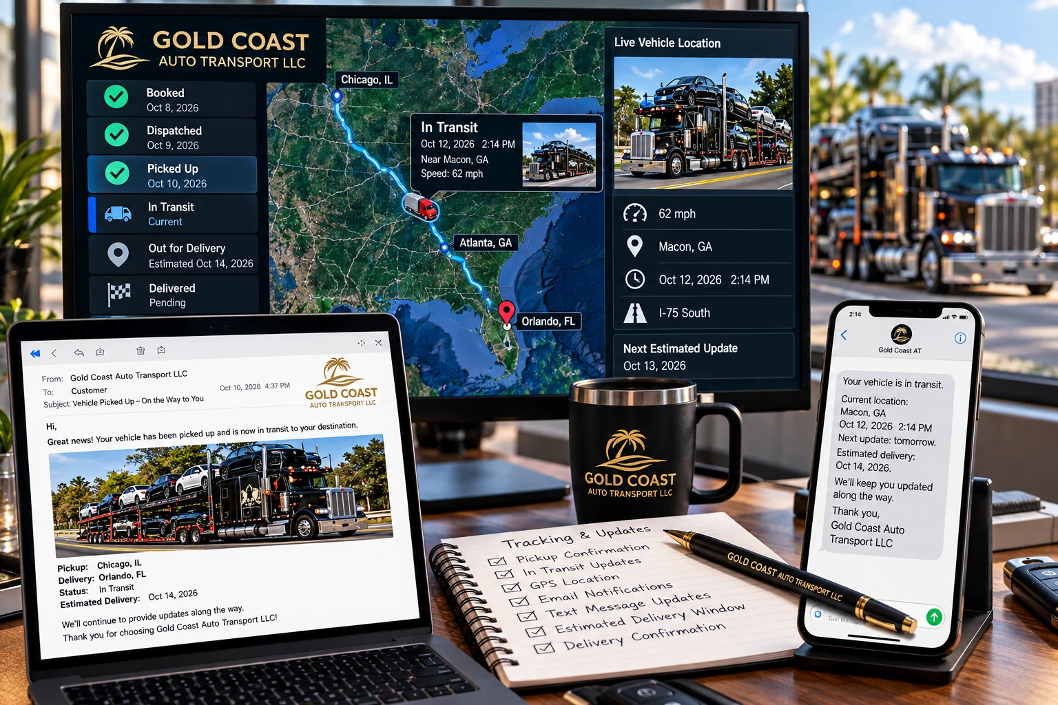 Dispatch workstation showing vehicle status updates, maps, messages and email.